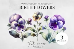 Birth Month Flowers Clipart, February Violet PNG. Product Image 1