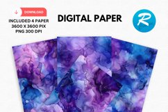 Violet Blue Alcohol Ink Digital Paper, Alcohol Background Product Image 1