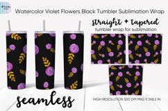 Violet Flowers Black Skinny Seamless Tumbler Sublimation Product Image 1