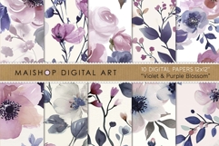 Violet &amp; Purple Blossom Watercolor Floral Backgrounds Product Image 1