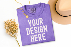 Comfort Colors C1717 Violet Shirt Mockup, Flat Lay Mockup Product Image 1