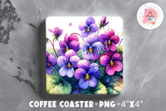 Violets Spring Flowers Square Coaster, Coffee Square Coaster Sublimation Png, Square Coaster Png