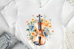 Violin and Flowers Watercolor PNG Clipart Product Image 2