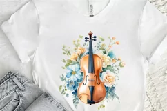 Violin and Flowers Watercolor PNG Clipart Product Image 2