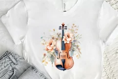 Violin and Flowers Watercolor PNG Clipart Product Image 2