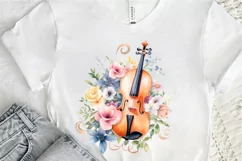 Violin and Flowers Watercolor PNG Clipart Product Image 2