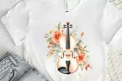 Violin and Flowers Watercolor PNG Clipart Product Image 2