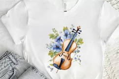 Violin and Flowers Watercolor PNG Clipart Product Image 2