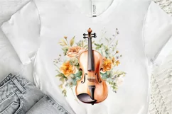 Violin and Flowers Watercolor PNG Clipart Product Image 1