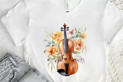 Violin and Flowers Watercolor PNG Clipart Product Image 2