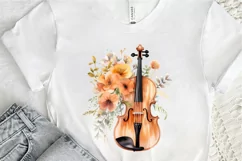 Violin and Flowers Watercolor PNG Clipart Product Image 2