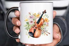 Violin and Flowers Watercolor PNG Clipart Product Image 2