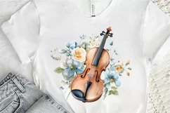 Violin and Flowers Watercolor PNG Clipart Product Image 2