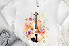 Violin and Flowers Watercolor PNG Clipart Product Image 2