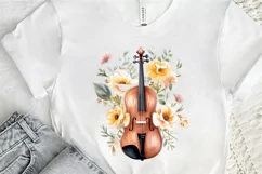 Violin and Flowers Watercolor PNG Clipart Product Image 1