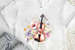 Violin and Flowers Watercolor PNG Clipart Product Image 2