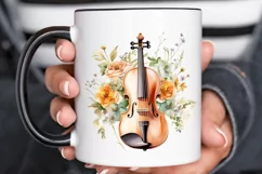 Violin and Flowers Watercolor PNG Clipart Product Image 2