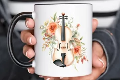 Violin and Flowers Watercolor PNG Clipart Product Image 3