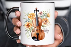 Violin and Flowers Watercolor PNG Clipart Product Image 3