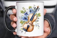 Violin and Flowers Watercolor PNG Clipart Product Image 3