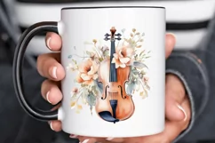 Violin and Flowers Watercolor PNG Clipart Product Image 3