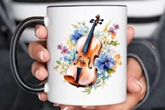 Violin and Flowers Watercolor PNG Clipart Product Image 2