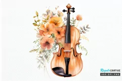 Violin and Flowers Watercolor PNG Clipart Product Image 1