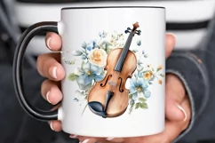 Violin and Flowers Watercolor PNG Clipart Product Image 3
