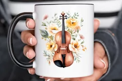 Violin and Flowers Watercolor PNG Clipart Product Image 2