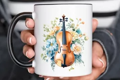 Violin and Flowers Watercolor PNG Clipart Product Image 3