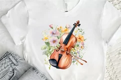 Violin and Flowers Watercolor PNG Clipart Product Image 3
