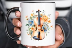 Violin and Flowers Watercolor PNG Clipart Product Image 3