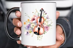 Violin and Flowers Watercolor PNG Clipart Product Image 3