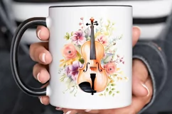 Violin and Flowers Watercolor PNG Clipart Product Image 3