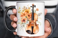 Violin and Flowers Watercolor PNG Clipart Product Image 3
