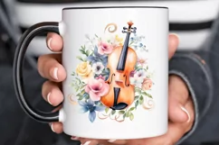Violin and Flowers Watercolor PNG Clipart Product Image 3