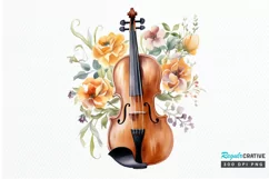 Violin and Flowers Watercolor PNG Clipart Product Image 1