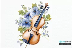 Violin and Flowers Watercolor PNG Clipart Product Image 1