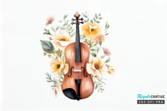 Violin and Flowers Watercolor PNG Clipart Product Image 3