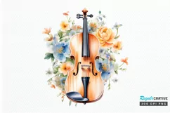 Violin and Flowers Watercolor PNG Clipart Product Image 1