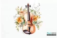Violin and Flowers Watercolor PNG Clipart Product Image 3