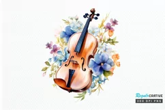 Violin and Flowers Watercolor PNG Clipart Product Image 3