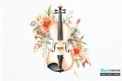 Violin and Flowers Watercolor PNG Clipart Product Image 1