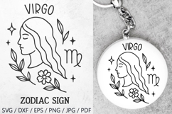 Virgo Zodiac Sign SVG – cute virgo illustration with floral details and stars. Perfect for astrology t-shirts, mugs, tote bags, keychains, zodiac stickers, planners, posters, invitations, horoscope crafts, and birthday gifts.