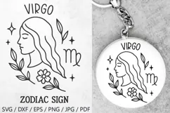 Virgo Zodiac Sign SVG – cute virgo illustration with floral details and stars. Perfect for astrology t-shirts, mugs, tote bags, keychains, zodiac stickers, planners, posters, invitations, horoscope crafts, and birthday gifts.