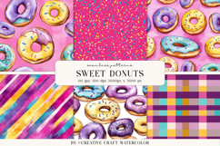 Sweet Donuts Seamless Patterns, Watercolor Digital Paper Product Image 1