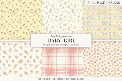 Baby Girl Floral Digital Paper Watercolor Nursery Background Product Image 1