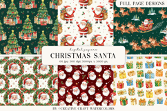 Christmas Santa Digital Paper Watercolor Reindeer Background Product Image 1