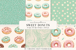 Sweet Donuts Seamless Patterns, Watercolor Digital Paper Product Image 1