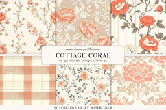 Cottage Coral Floral Seamless Pattern Digital Paper Product Image 1